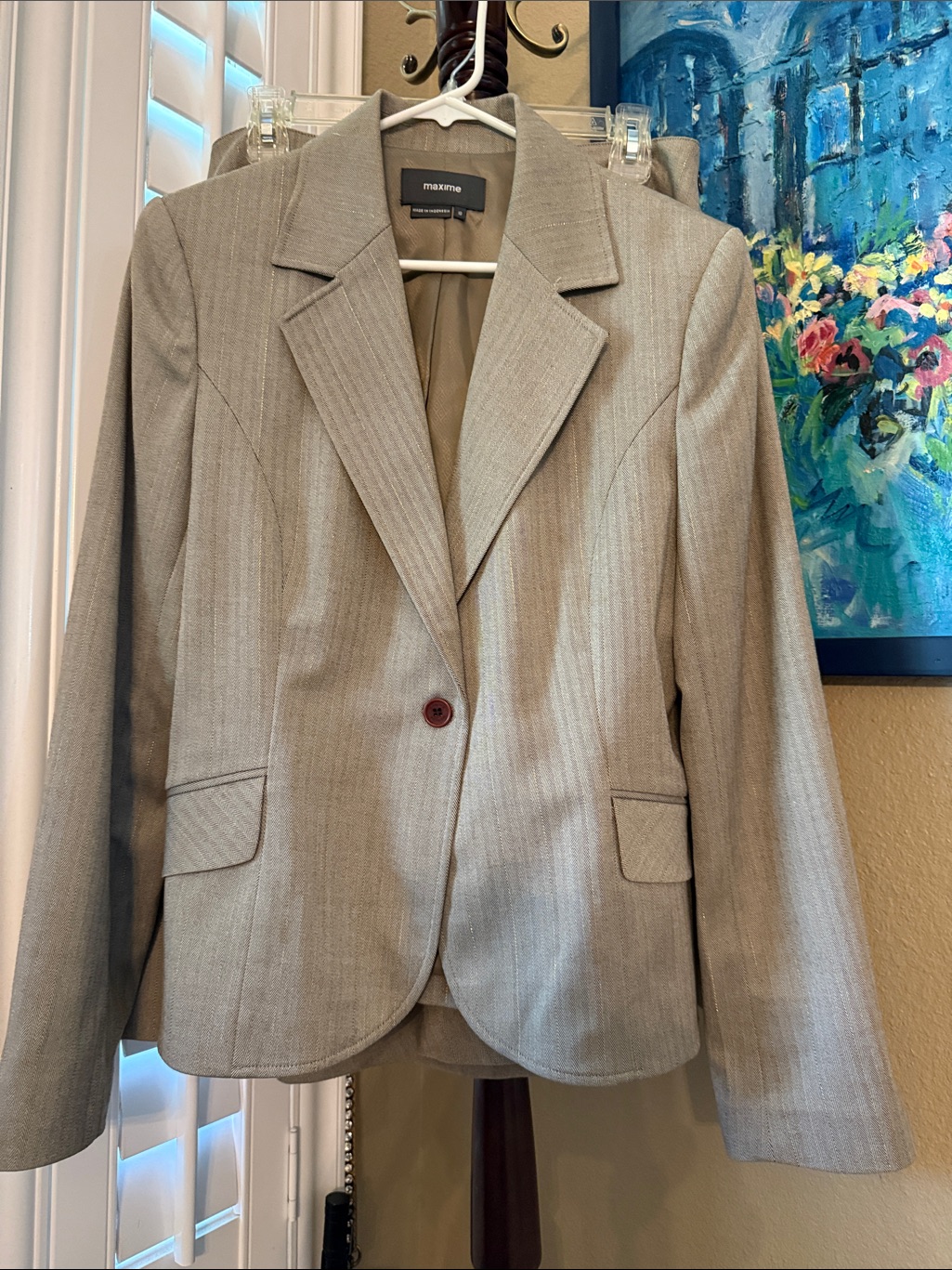 Maxime Taupe Pinstripe Single-Button Blazer